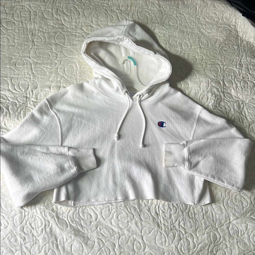 Champion Women's White Cropped Hoodie